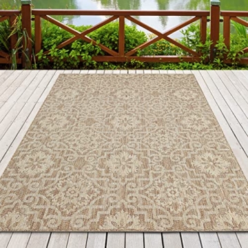 PRIYATE Moro Tile Indoor/Outdoor Area Rugs 8' x 10' – Classic New York Collection - Easy to Clean, Pet Friendly, High Traffic Carpet - Patio, Deck, Garden, Pool Side, Living & Dining Room