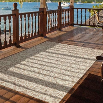 PRIYATE Moro Tile Indoor/Outdoor Area Rugs 8' x 10' – Classic New York Collection - Easy to Clean, Pet Friendly, High Traffic Carpet - Patio, Deck, Garden, Pool Side, Living & Dining Room