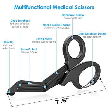 GRICARE 3-Pack Medical Scissors and Pen Light, Medical LED Penlights with Pupil Gauge, Trauma Shears Bandage Scissors with Carabiner-7.5" Surgical Scissors for Nurses, Doctors, Nursing Students, EMT