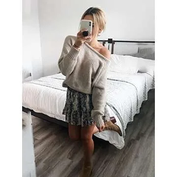 BTFBM Women's Oversized Long Sleeve Ribbed Knit Sweater - Solid Apricot, Large