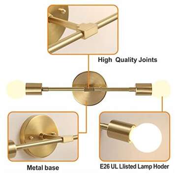 KCO Lighting Modern Wall Sconce Mid Century Wall Lamp Industrial Mounted Sconce 2-Light Minimalist Raw Brass Fixture for Bedroom Vanity Light (1 Pack) (Gold)