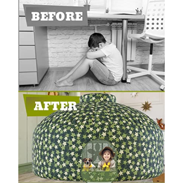 Skywin- Inflatable Tent for Kids (Camo Stars), Inflatable Air Tent for Kids Sets Up and Stores Away in Seconds (Fan NOT Included) (with Door)