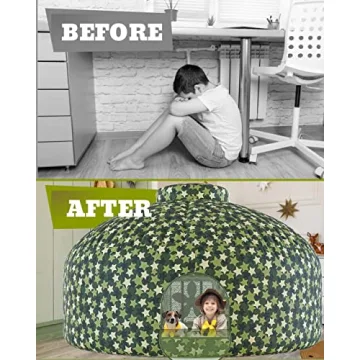 Skywin- Inflatable Tent for Kids (Camo Stars), Inflatable Air Tent for Kids Sets Up and Stores Away in Seconds (Fan NOT Included) (with Door)