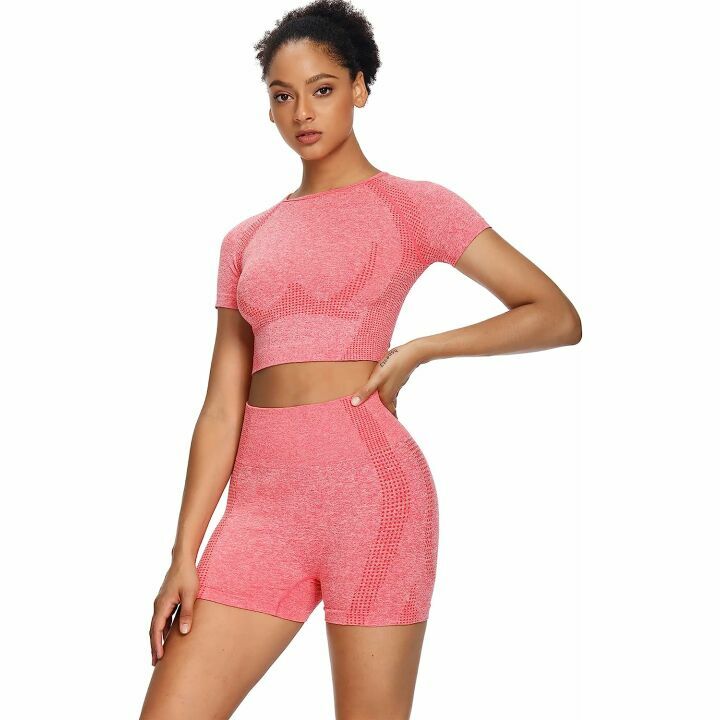 Sytiz Women Seamless Yoga Outfit: Gym Shorts & Top