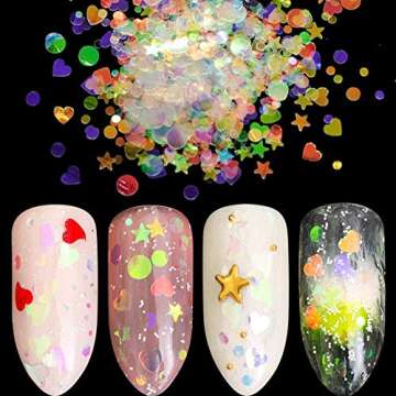 LoveOurHome 3 Boxes Iridescent Butterfly Star Nail Glitter Sequins Mylar Chunky Glitter Flakes Manicure Fingernails Decorations Resin Crafts Supplies for Nails Designs Resins Festival