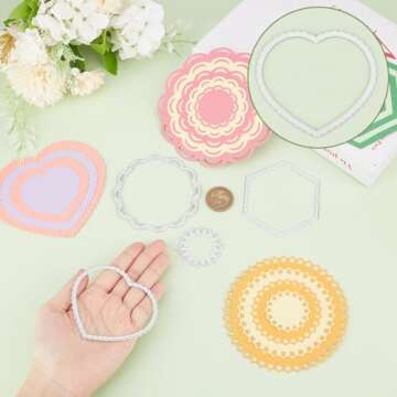 INFUNLY 6 Styles Frame Metal Die Cuts Rectangle Die Cut Shapes Heart Cutting Dies for Card Making Different Shapes Metal Die Stencils Circle Embossing Template for DIY Scrapbooking Craft Supplies