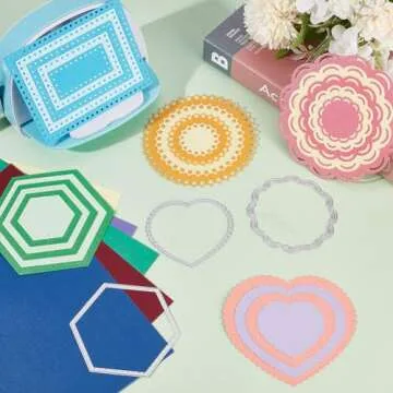 INFUNLY 6 Styles Frame Metal Die Cuts Rectangle Die Cut Shapes Heart Cutting Dies for Card Making Different Shapes Metal Die Stencils Circle Embossing Template for DIY Scrapbooking Craft Supplies