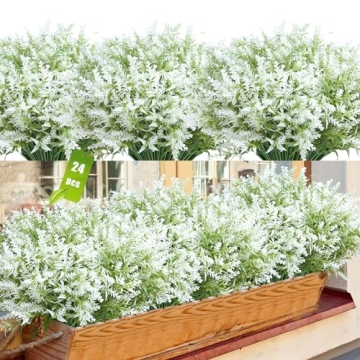 JIFTOK Artificial Lavender Flowers, 24 Pcs White Fake Flowers Artificial Plants & Flowers for Home D...