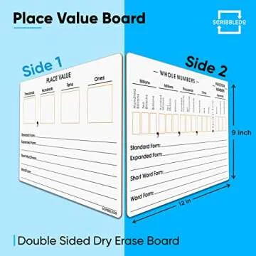 SCRIBBLEDO Place Value Board 9" x 12" Double Sided Dry Erase Boards for Kids for Teaching Place Values from Billions to Decimal Numbers Math Manipulative Lapboard for Home School and Classroom
