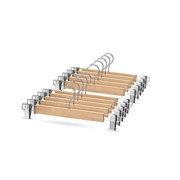 ZOBER High-Grade Wooden Pants Hangers with Non-Slip Clips
