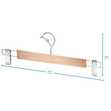 ZOBER High-Grade Wooden Pants Hangers with Non-Slip Clips
