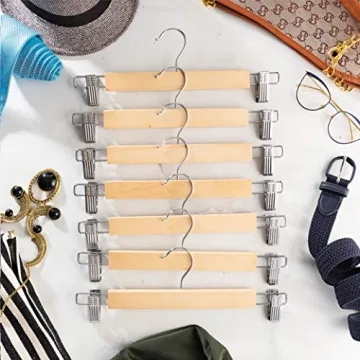 ZOBER High-Grade Wooden Pants Hangers with Non-Slip Clips
