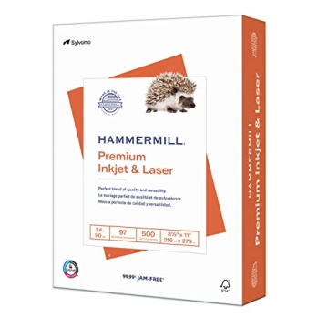 Hammermill Printer Paper, Premium Inkjet & Laser Paper 24 Lb, 8.5 x 11 - 1 Ream (500 Sheets) - 97 Br...