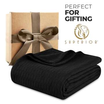 SUPERIOR Diamond Weave All-Season Cotton Blanket, Cover for Home, Couch, Bed, Soft, Warm Blankets, Boho Aesthetic, Comfy, Cozy, and Cute Covers, Decorative Bedding Essentials, Full/Queen, Black