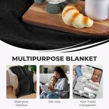 SUPERIOR Diamond Weave All-Season Cotton Blanket, Cover for Home, Couch, Bed, Soft, Warm Blankets, Boho Aesthetic, Comfy, Cozy, and Cute Covers, Decorative Bedding Essentials, Full/Queen, Black