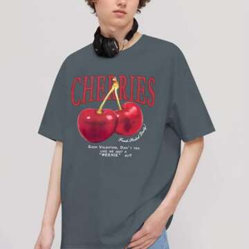 Pairxily Oversized Graphic Tees Vintage Cherry Fruit Shirt for Men Aesthetic Printed Unisex T Shirts...