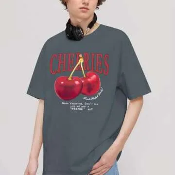 Pairxily Oversized Graphic Tees Vintage Cherry Fruit Shirt for Men Aesthetic Printed Unisex T Shirts...