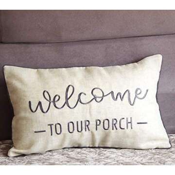 FAVDEC Embroidered Linen Welcome to Our Porch Lumbar Accent Throw Pillow Cover 12 Inches x 20 Inches Cover Only