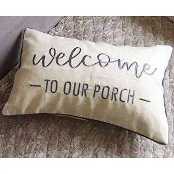 FAVDEC Embroidered Linen Welcome to Our Porch Lumbar Accent Throw Pillow Cover 12 Inches x 20 Inches Cover Only