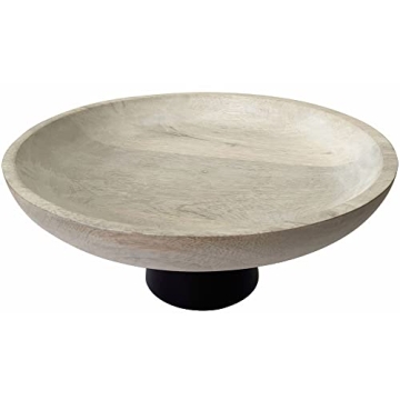 BluHermit Wooden Fruit Bowl for Kitchen Counter, Mango Wood Bowl 12 Inch, White Serving Bowl with St...