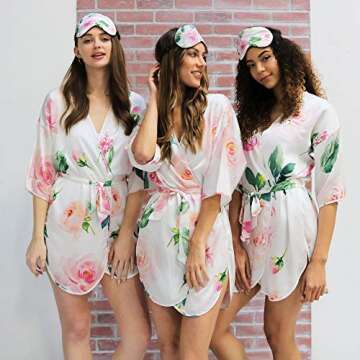 ModParty Floral Satin Robe | Bride & Bridesmaid Getting Ready Robes| Soft Smooth Kimono | Pink Paste...