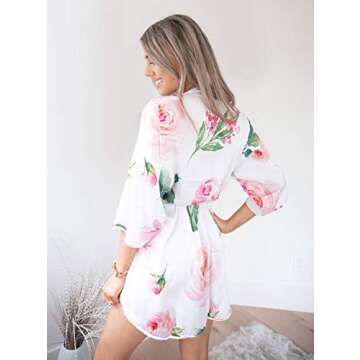 ModParty Floral Satin Robe | Bride & Bridesmaid Getting Ready Robes| Soft Smooth Kimono | Pink Pastel Flower Designs | Women Lounge/Sleepwear