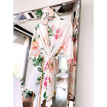 ModParty Floral Satin Robe | Bride & Bridesmaid Getting Ready Robes| Soft Smooth Kimono | Pink Pastel Flower Designs | Women Lounge/Sleepwear