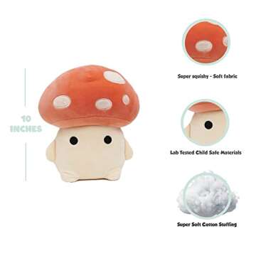 Avocatt Kawaii Mushroom Plushie Toy - 10 Inches Stuffed Animal Plush - Plushy and Squishy Mushroom w...