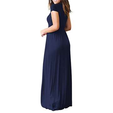 VIISHOW Women's Short Sleeve Loose Plain Maxi Dresses Casual Long Dresses with Pockets（Navy Blue, Large）