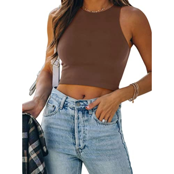 REORIA Women's Sexy Sleeveless High Neck Racerback Cropped Tank Tops for Fashionable Teens and Women