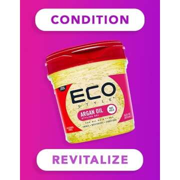 Eco Style Ecoco Gel - Argan Oil - 100% Pure Olive Oil - Promotes Healthy Hair - Nourishes And Repairs Hair - Long-Lasting Shine - 10/10 Maximum Hold - Tames Frizzy Hair - For All Hair Types - 16 Oz