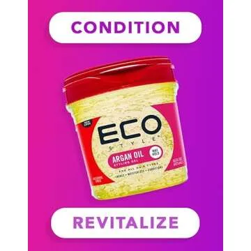 Eco Style Ecoco Gel - Argan Oil - 100% Pure Olive Oil - Promotes Healthy Hair - Nourishes And Repairs Hair - Long-Lasting Shine - 10/10 Maximum Hold - Tames Frizzy Hair - For All Hair Types - 16 Oz