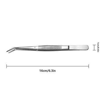 Stainless Steel Tweezers, with Curved Serrated Tip Multipurpose Tweezers Sewing Machine Tweezers Forceps for Craft Repairing (2 Pcs set)