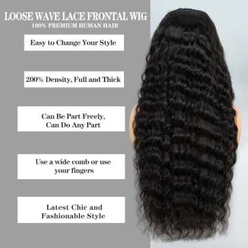 24 Inch Loose Wave Lace Front Wigs Human Hair 200% Density 13x4 HD Transparent Loose Deep Wave Lace Frontal Wigs Human Hair 12A Glueless Lace Front Wigs Human Hair Pre Plucked with Baby Hair for Women