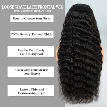 24 Inch Loose Wave Lace Front Wigs Human Hair 200% Density 13x4 HD Transparent Loose Deep Wave Lace Frontal Wigs Human Hair 12A Glueless Lace Front Wigs Human Hair Pre Plucked with Baby Hair for Women