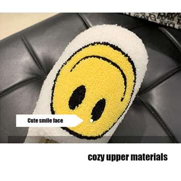 EISMC2 Cute Smile Face Plush Slipper Warm Winter Fleece Home Slip-on Shoes for Family Members
