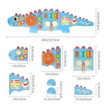 OOOK Dinosaur Sensory Wall Panel for Kids,10-in-1 Wall Toys for Toddlers, Montessori Busy Board,Todd...
