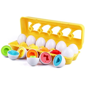 Tinabless Matching Eggs Toys 12 pcs Set Color & Shape Recoginition Sorter Puzzle for Toddlers, Chris...