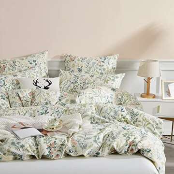 Sedefen Floral Duvet Cover Queen Size Boho Aesthetic Green Botanical Bedding Set with Colorful Flowe...