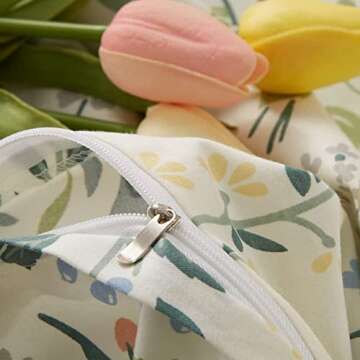 Sedefen Floral Duvet Cover Queen Size Boho Aesthetic Green Botanical Bedding Set with Colorful Flower Print Pattern 3 Pieces Soft Microfiber Comforter Cover with Zipper Ties Garden Style