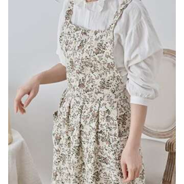 PuLreiush Floral Cotton Waterproof Adult Kitchen Apron Adjustable Cooking Baking Garden Chef Apron with Pocket