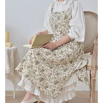 PuLreiush Floral Cotton Waterproof Adult Kitchen Apron Adjustable Cooking Baking Garden Chef Apron with Pocket