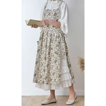 PuLreiush Floral Cotton Waterproof Adult Kitchen Apron Adjustable Cooking Baking Garden Chef Apron with Pocket