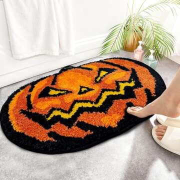 Hexagram Halloween Bathroom Rugs, Halloween Pumpkin Bath Mats for Bathroom, Farmhouse Halloween Rugs for Bathroom Decorations for The Home, Holiday Cute Pumpkin Decor Non-Slip 16x24 Inches