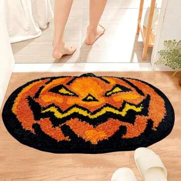 Hexagram Halloween Bathroom Rugs, Halloween Pumpkin Bath Mats for Bathroom, Farmhouse Halloween Rugs for Bathroom Decorations for The Home, Holiday Cute Pumpkin Decor Non-Slip 16x24 Inches