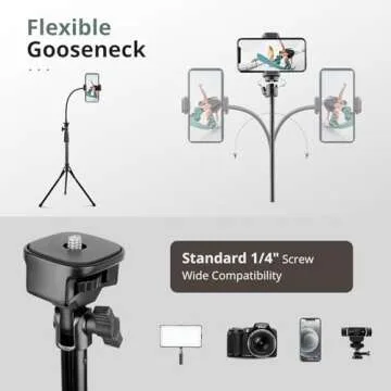Sensyne 92" Cell Phone Tripod, Selfie Stick Tripod with 16.5" Flexible Gooseneck, Overhead Phone Stand for Video Recording, Photography, Compatible with Phone, Camera