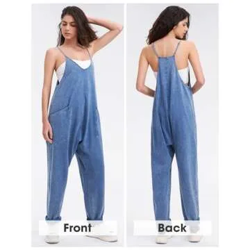 EXLURA Womens Casual Summer Jumpsuits 2025 Romper Bib Outfits Adjustable Straps Denim Overalls with Pockets