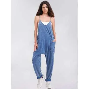 EXLURA Womens Casual Summer Jumpsuits 2025 Romper Bib Outfits Adjustable Straps Denim Overalls with Pockets