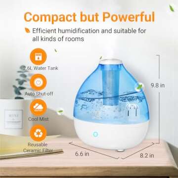 Ufresh Cool Mist Humidifiers for Home Bedroom Large Room, Small Vaporizers for Babies Kids Nursery P...