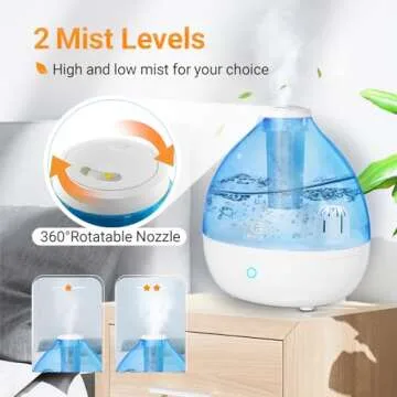 Ufresh Cool Mist Humidifiers for Home Bedroom Large Room, Small Vaporizers for Babies Kids Nursery Plants with Touch Control, 2.6L(0.7 Gal), Auto Shut-off, Whisper-Quiet Sky Blue